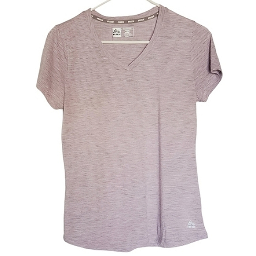 1118 * RBX Striped V Neck Active Tee Pink Gray Size M